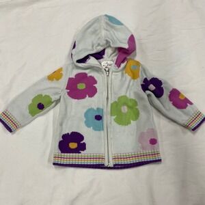 Hanna Andersson Size 80 Floral Hooded Zip Sweater White Multi Cotton Cardigan